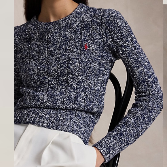 Polo Ralph Lauren Cable Knit Marled Ragg Cotton Crewneck Sweater - Picture 2 of 16
